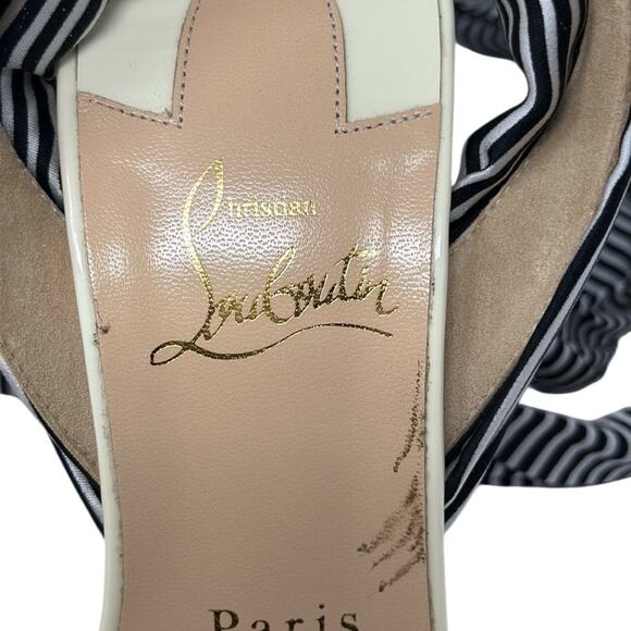 Christian Louboutin Du Desert 100mm Ankle Wrap Sandals Gold Striped Size 37.5 - Picture 7 of 9